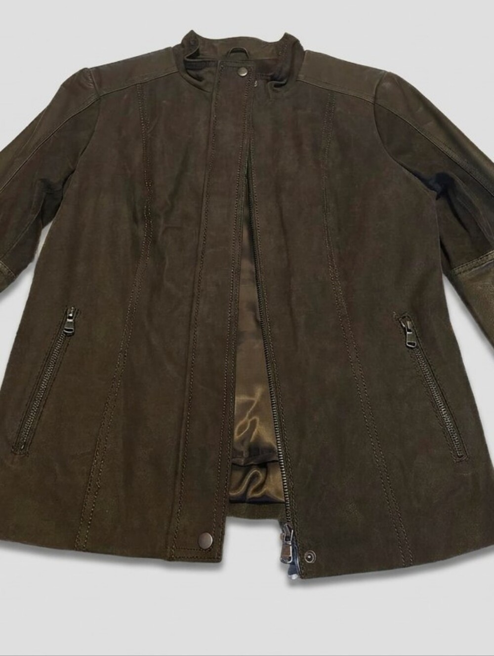 Women's Danier Olive Leather and Suede Jacket XS